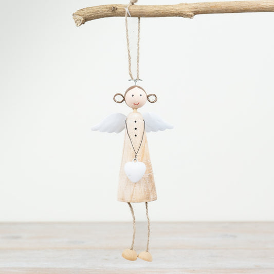 Wooden Angel Hanger – 18cm Rustic Christmas Decoration, Hanging Angel Ornament