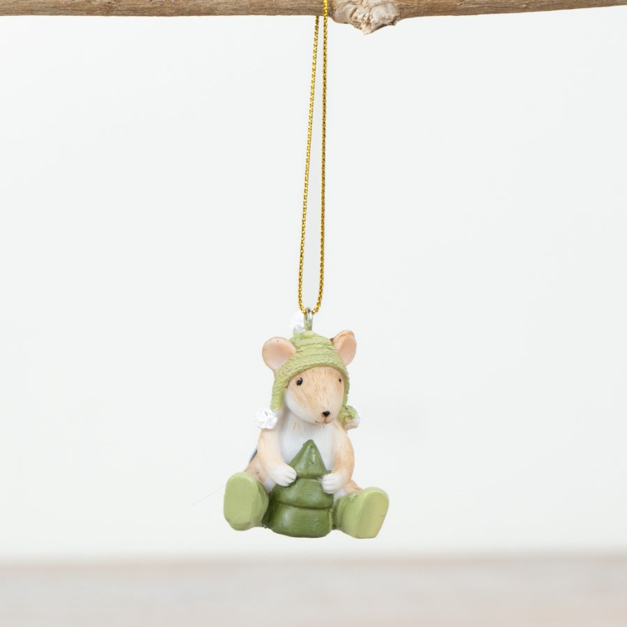 Hanging Mouse with Tree Deco, 5cm