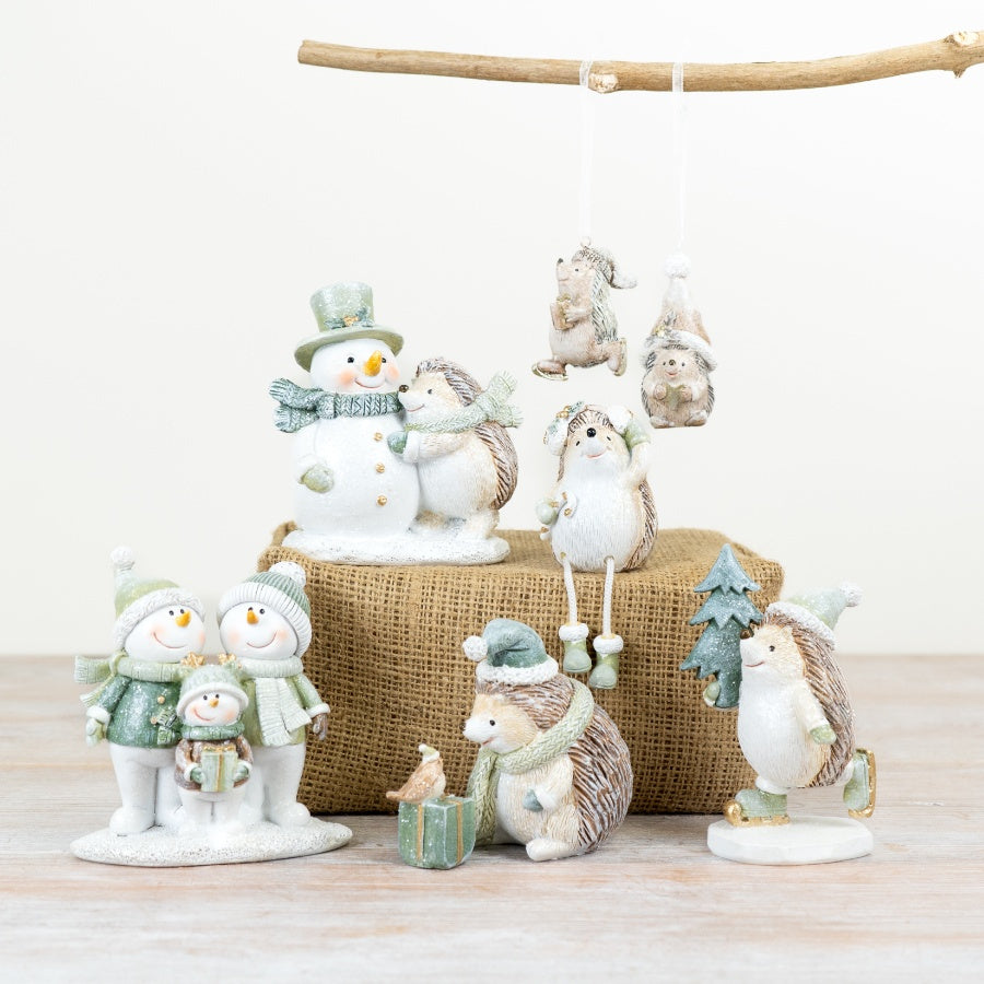 Festive Hedgehog & Bird Ornament
