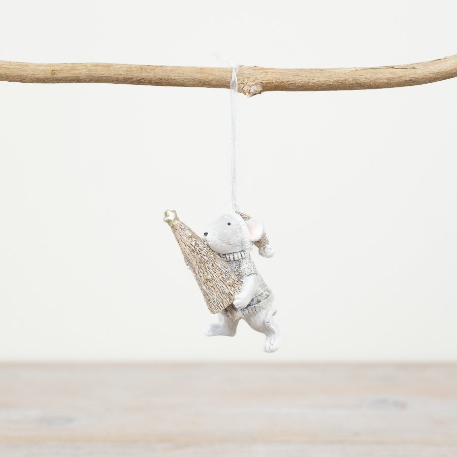 Mouse With Tree Hanger, 9cm