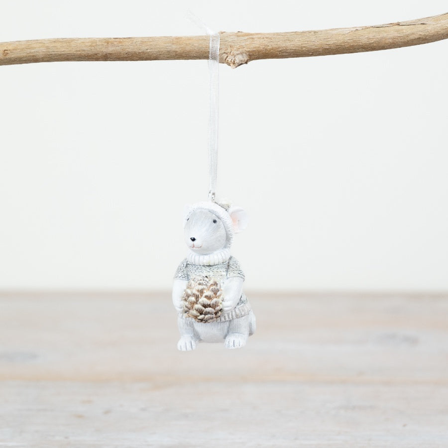 Winter Mouse W/Pinecone, 7cm
