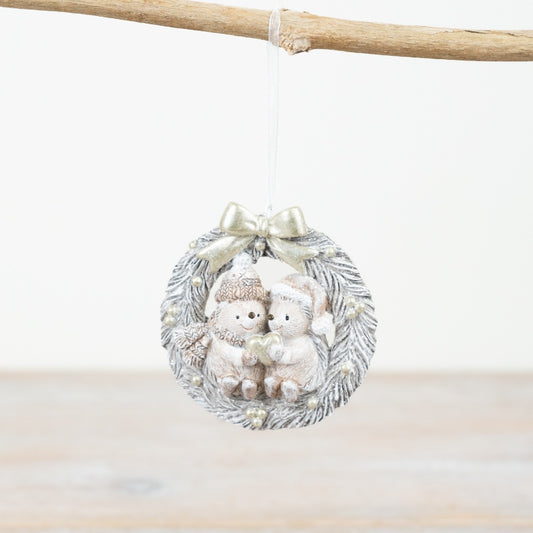 Hedgehog Wreath Hanger 8.5cm – Glittery Decorative Woodland Ornament