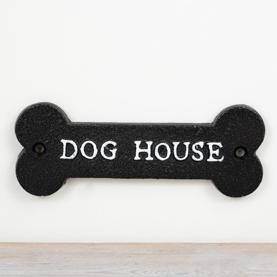 Cast Iron “Dog House” Sign 15cm – Rustic Garden Plaque, Funny Pet Sign for Outdoor or Indoor Decor