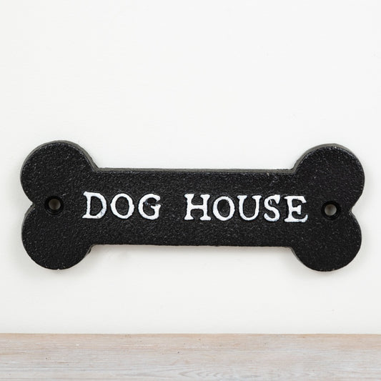 Cast Iron “Dog House” Sign 15cm – Rustic Garden Plaque, Funny Pet Sign for Outdoor or Indoor Decor