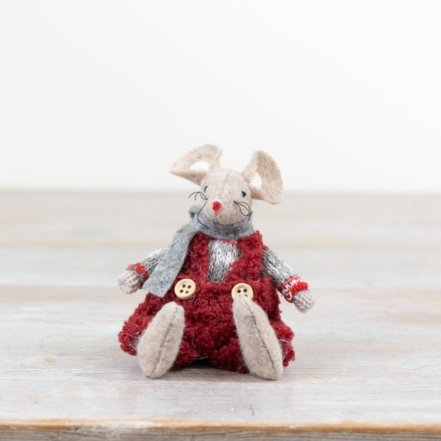 Red & Grey Sitting Fabric Mouse 8cm