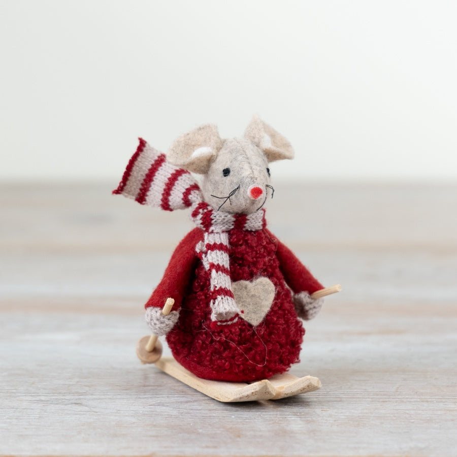 Red Felt Mouse Skis, 8cm