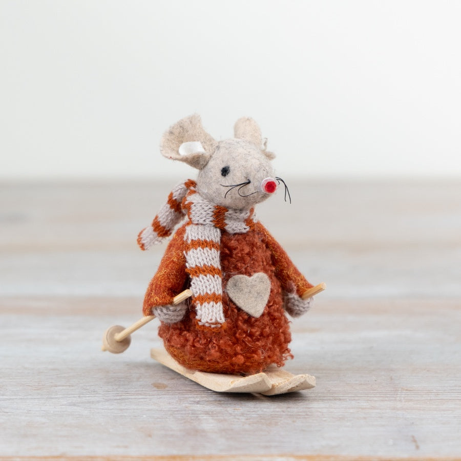 Orange Felt Mouse Skis, 8cm