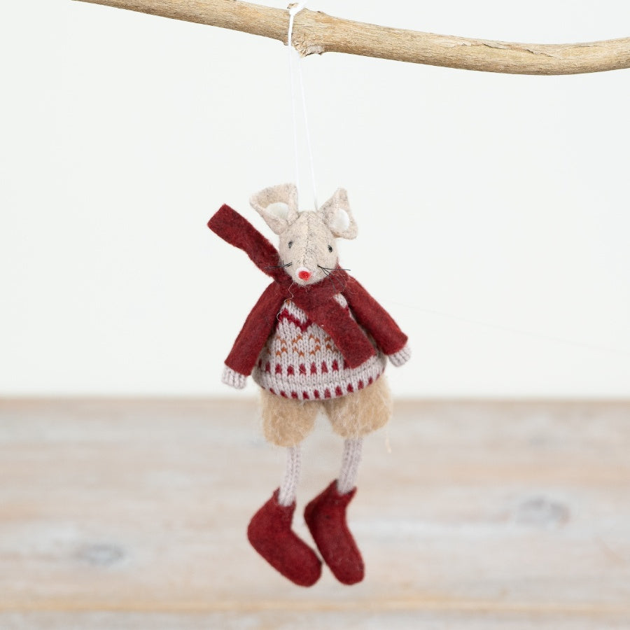Red Fabric Hanging Mouse 15cm