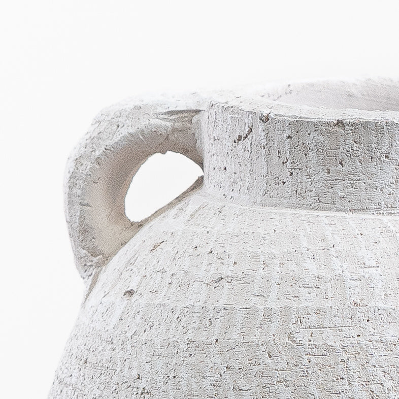 24.5cm White Textured Terracotta Vase – Rustic Decorative Flower Holder