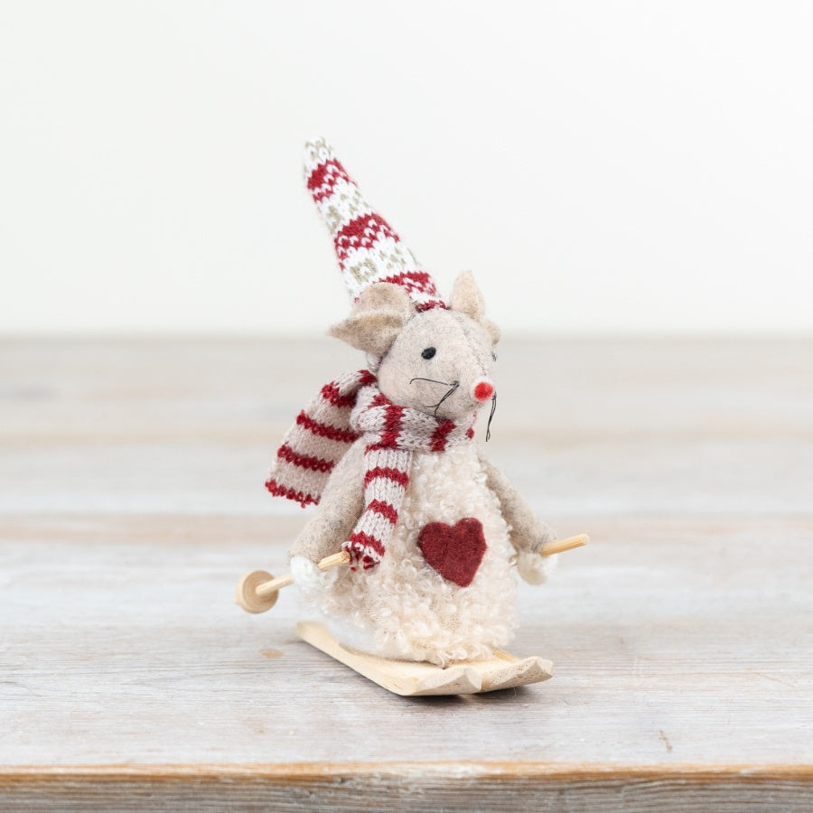 Red & Cream Skiing Mouse 8cm