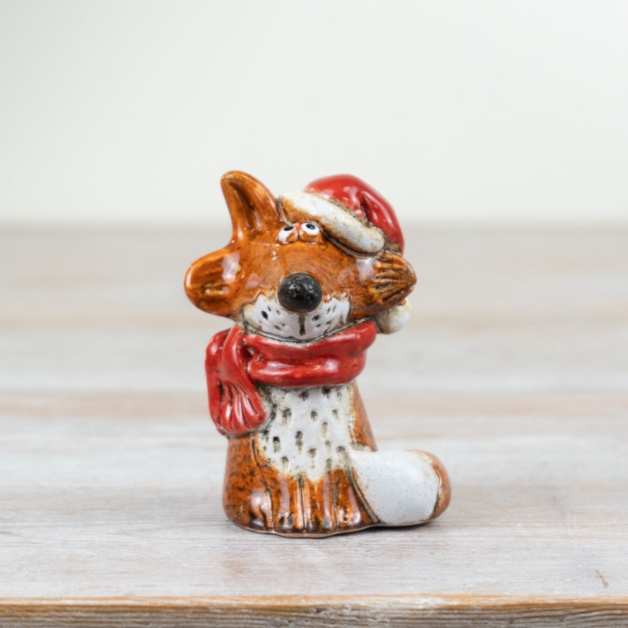 Christmas Fox Ornament – 8.5cm Hand-Finished Figurine with Festive Reactive Glaze