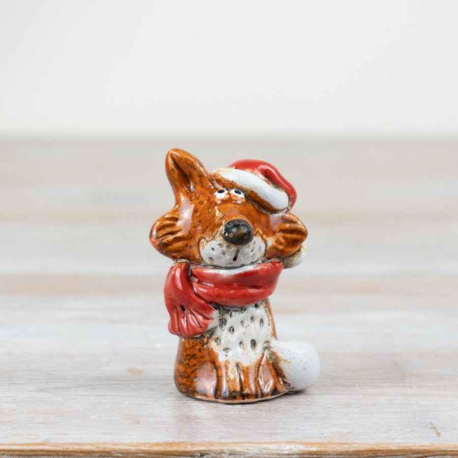 Christmas Fox Ornament – 7cm Hand-Finished Figurine with Festive Reactive Glaze