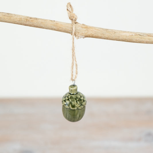 Hanging Green Pinecone Ornament – 4.5cm Rustic Christmas Decoration with Jute Hanger
