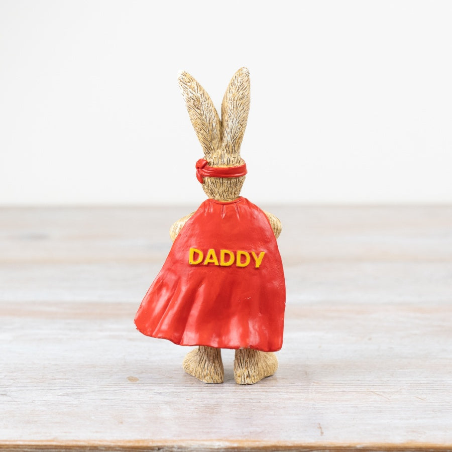 14cm Super Daddy Rabbit Ornament – Red Cape & Mask Resin Figurine Gift