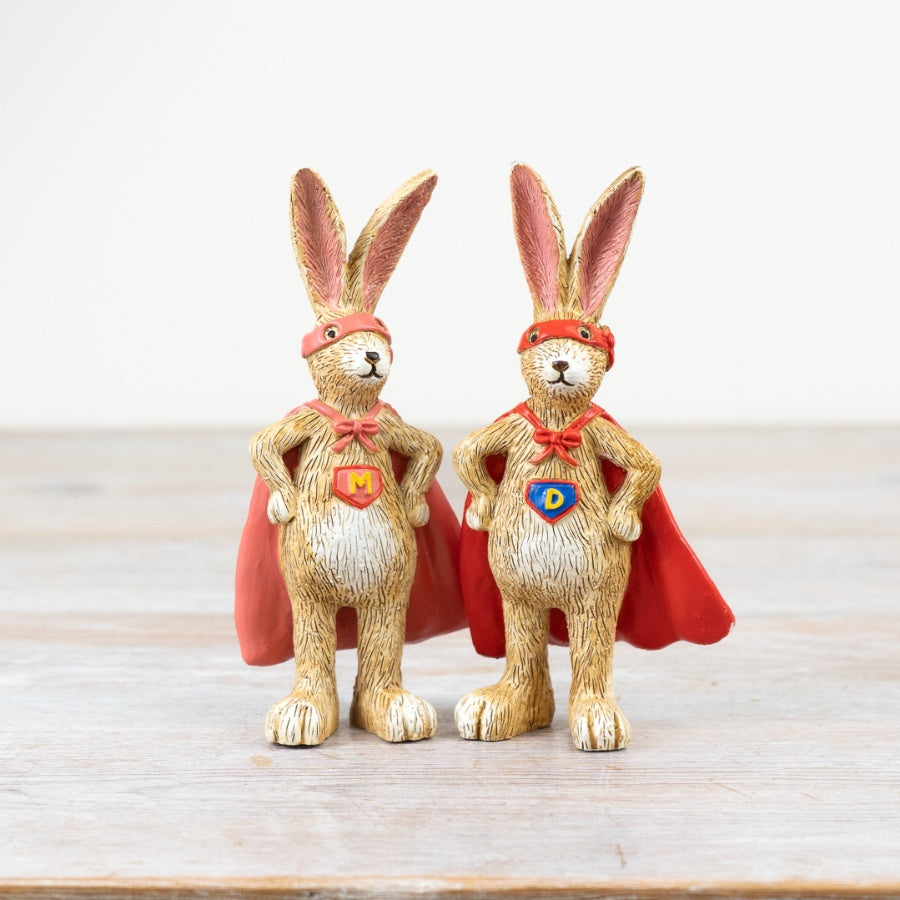 14cm Super Mummy Rabbit Ornament – Pink Cape & Mask Resin Figurine Gift