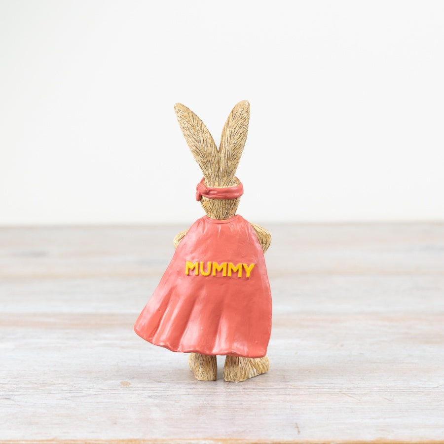 14cm Super Mummy Rabbit Ornament – Pink Cape & Mask Resin Figurine Gift