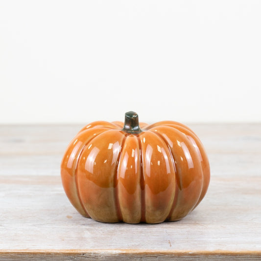 13cm Orange Pumpkin Decoration – Porcelain Autumn Ornament, Elegant Fall Décor