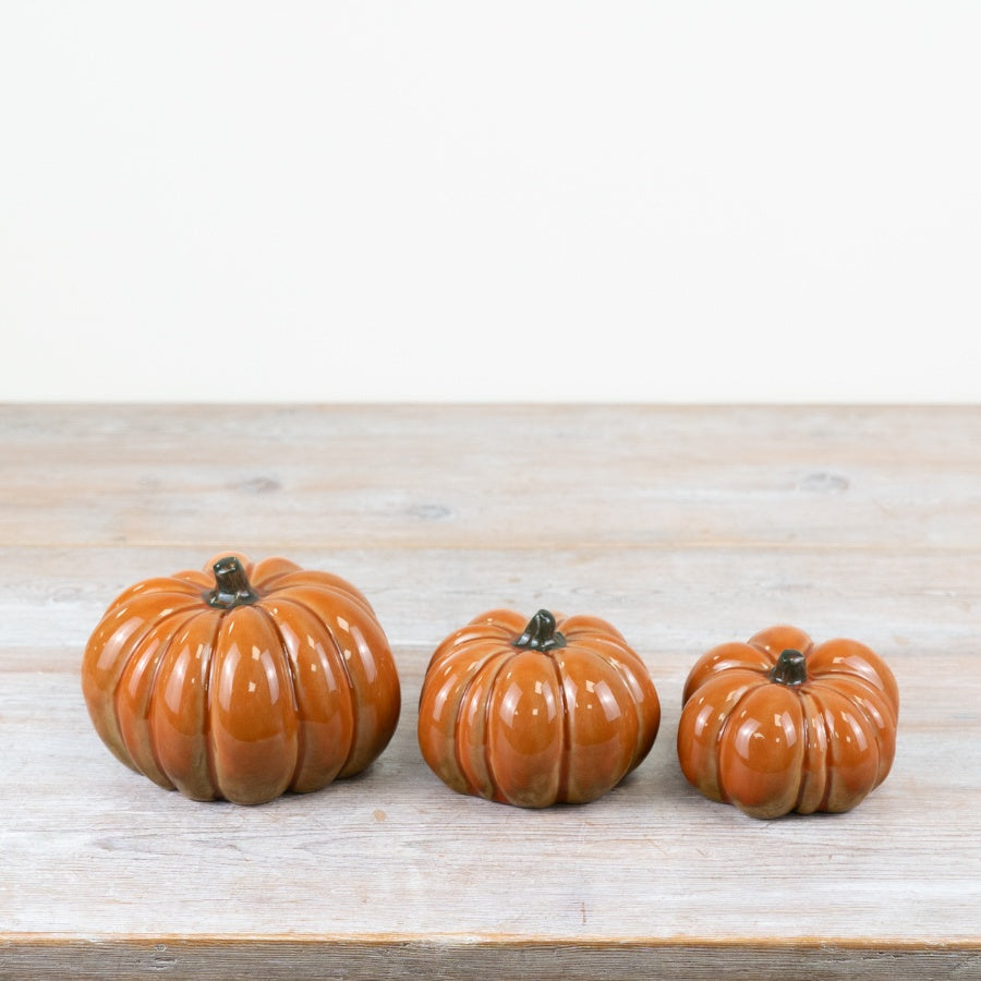 13cm Orange Pumpkin Decoration – Porcelain Autumn Ornament, Elegant Fall Décor