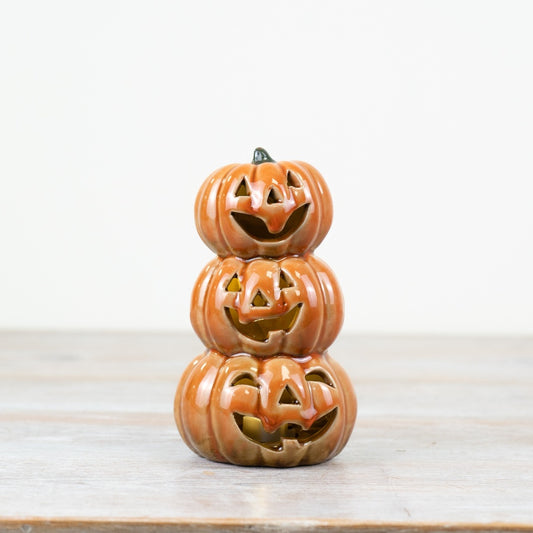14cm LED Stacked Up Pumpkin Decoration – Glowing Halloween Ornament, Autumn Home Décor