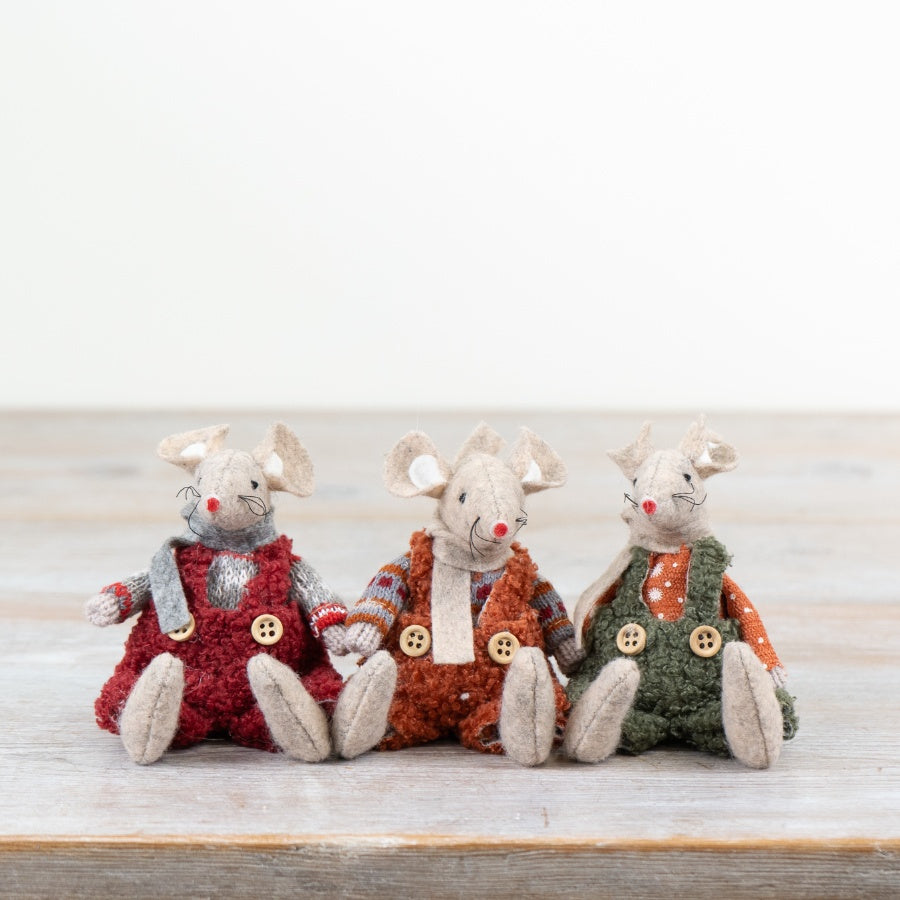 Sitting Fabric Mice Deco, 8cm