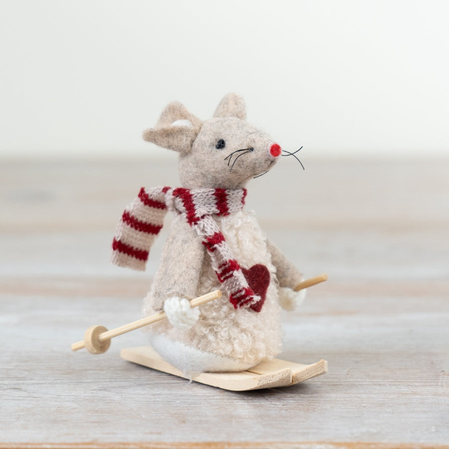 White Felt Mouse Skis, 8cm