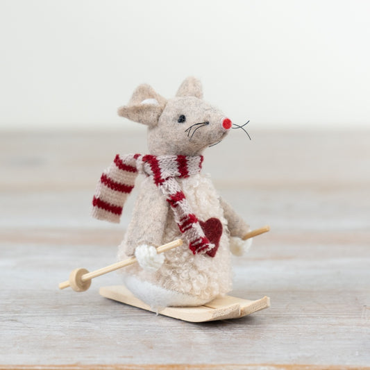 White Felt Mouse Skis, 8cm