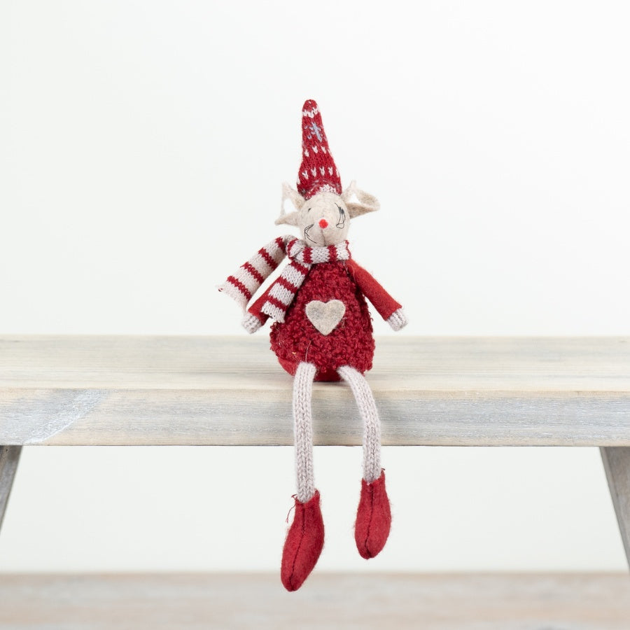 15cm Sitting Fabric Mice – Cute Plush Ornament Pair, Rustic Home Decoration