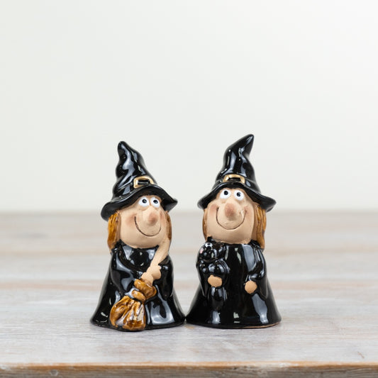 Set of 2 Witch Ornaments – 10cm Halloween Figurines, Spooky Mini Decorations