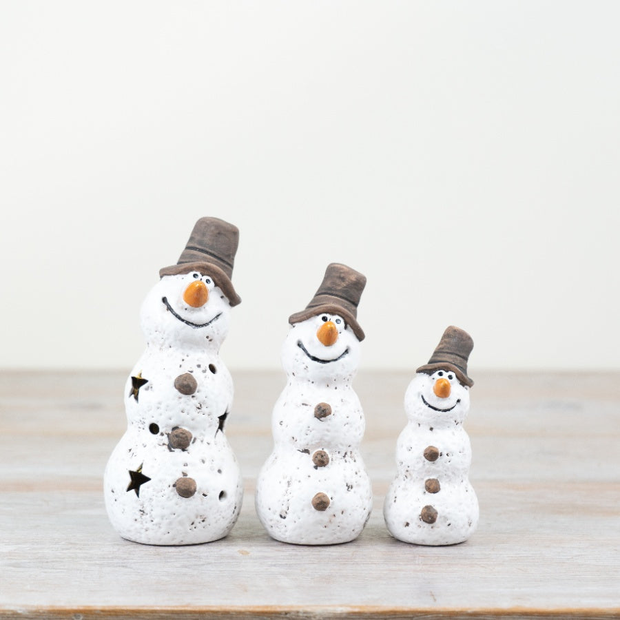 LED Snowman Ornament – 15.5cm Hand-Crafted Winter Figurine, Matte Glaze with Warm LED Lights