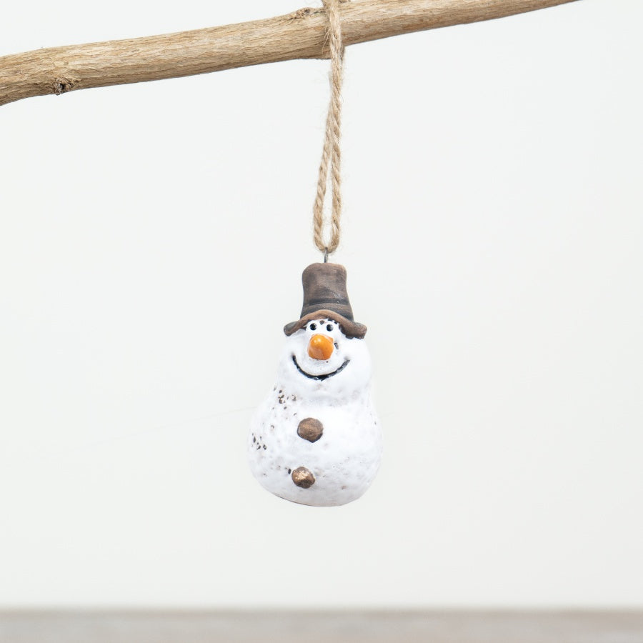 Snowman Hanger Ornament – 7cm Hand-Finished Christmas Decoration with Jute Hanger