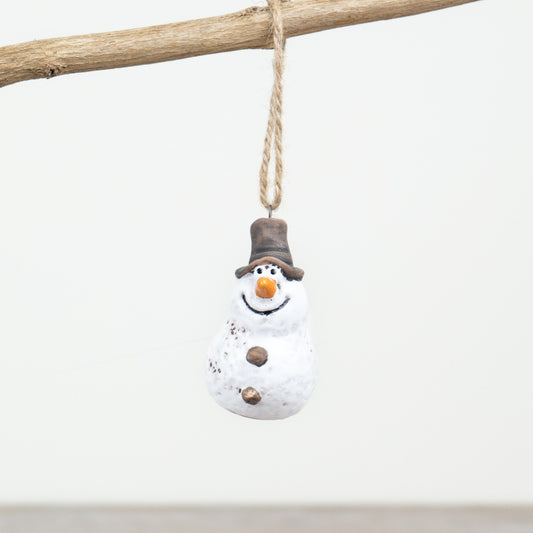 Snowman Hanger Ornament – 7cm Hand-Finished Christmas Decoration with Jute Hanger