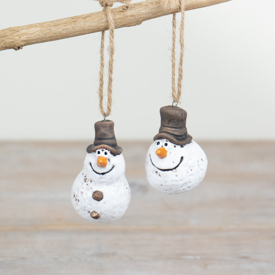 Snowman Hanger Ornament – 7cm Hand-Finished Christmas Decoration with Jute Hanger