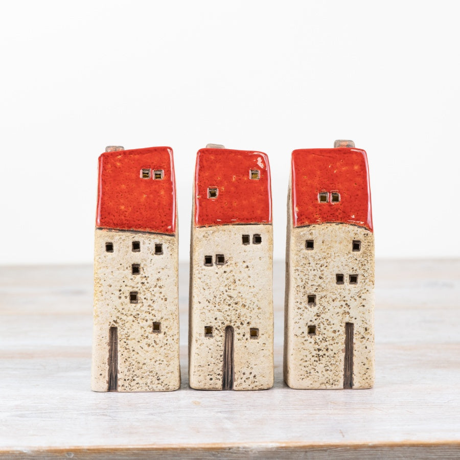 Set of 3 Red Rustic LED Houses – 18cm Festive Light Up Christmas Decorations