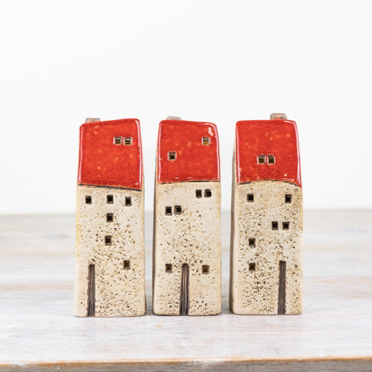 Set of 3 Red Rustic LED Houses – 18cm Festive Light Up Christmas Decorations