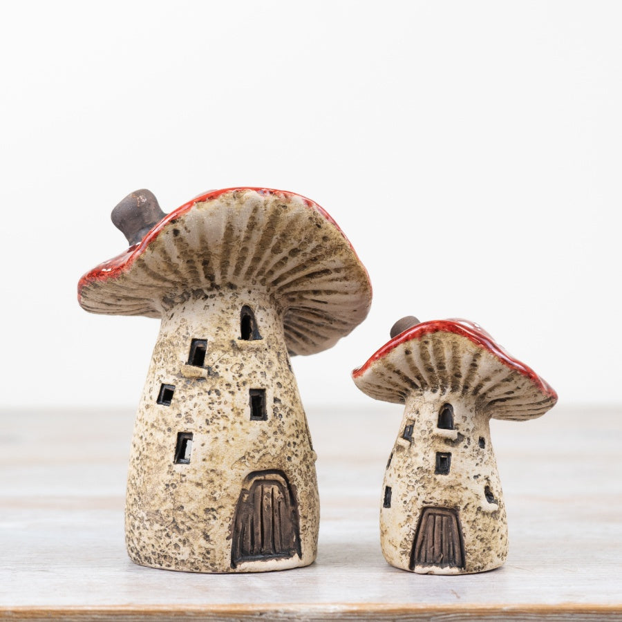 Mushroom House T-Light Holder – 13cm Ceramic Fairy Home Candle Ornament