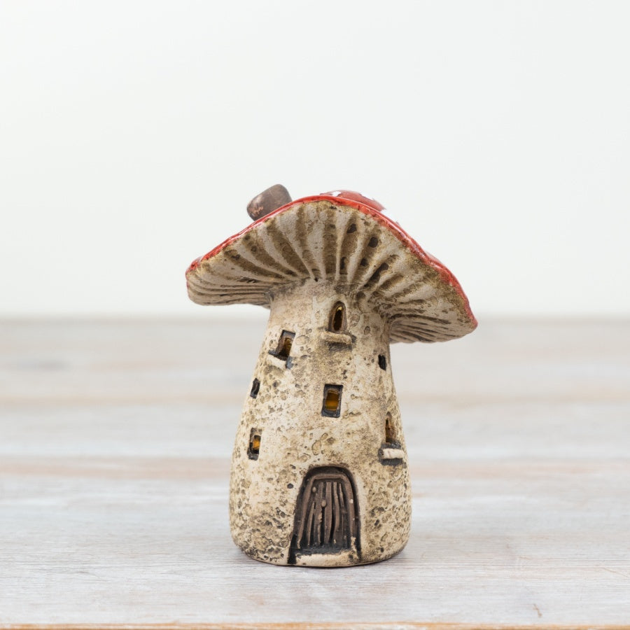 Mushroom House T-Light Holder – 13cm Ceramic Fairy Home Candle Ornament