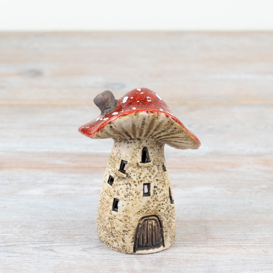 Mushroom House T-Light Holder – 9cm Ceramic Fairy Home Candle Ornament