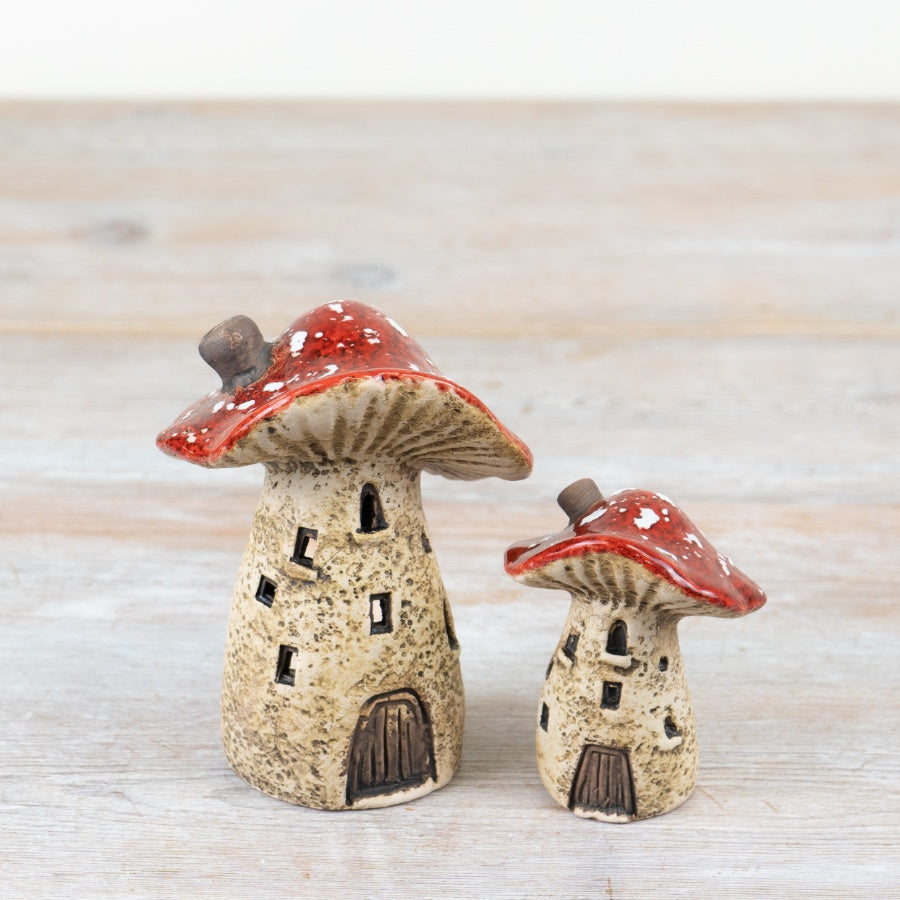 Mushroom House T-Light Holder – 9cm Ceramic Fairy Home Candle Ornament