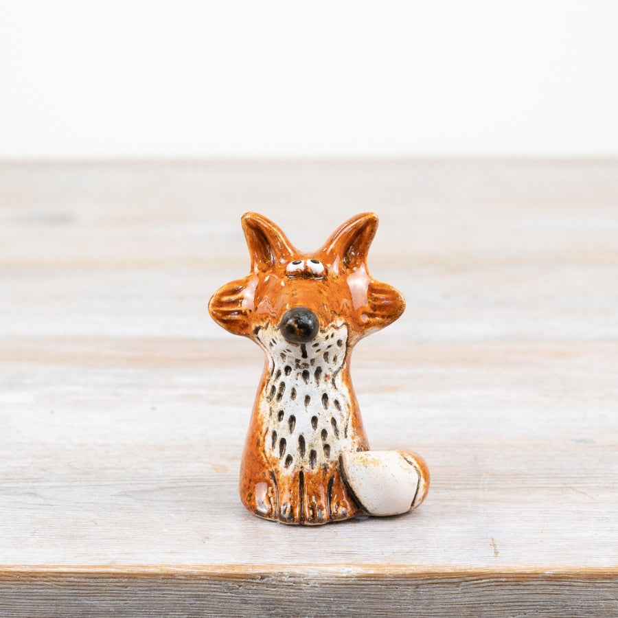 Amber Glazed Fox Ornament Ceramic Fox Decoration Woodland Animal Home Décor Gift 8.6cm