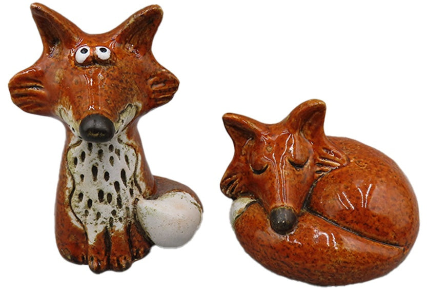 Glazed Fox Ornament – 12.5cm Brown Reactive Glaze Animal Figurine for Rustic Home Décor