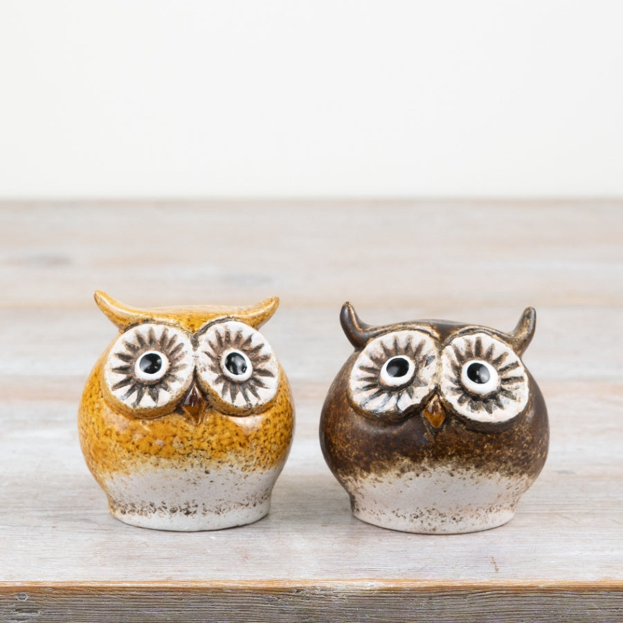 Set of 2 Rustic Owl Decorations – 7.6cm Hand-Finished Woodland Figurines, Charming Home Décor