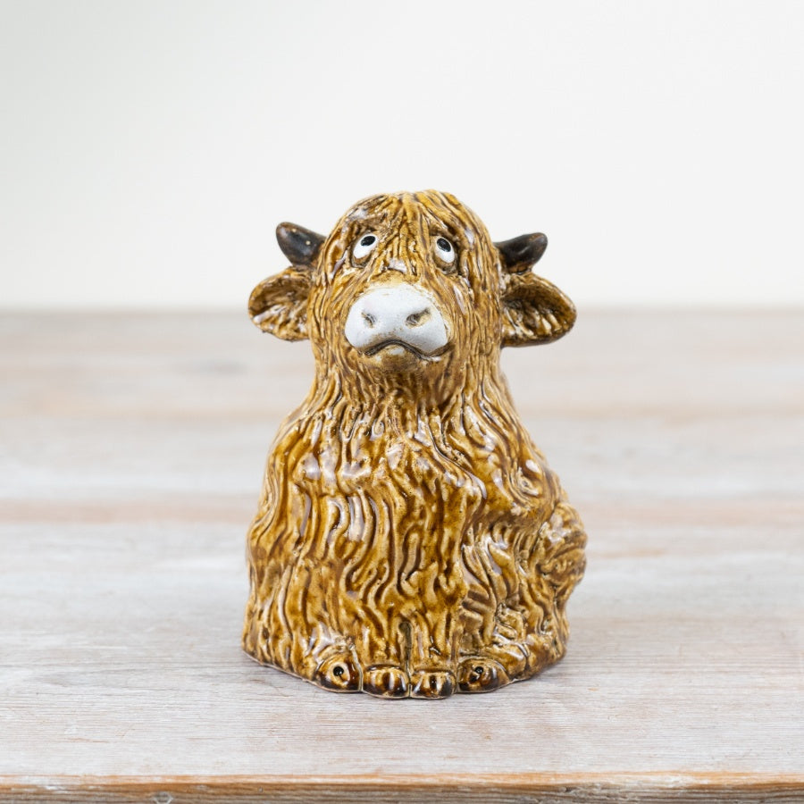 Highland Cow Ornament – 11.5cm Hand-Finished Rustic Animal Figurine, Charming Home Décor