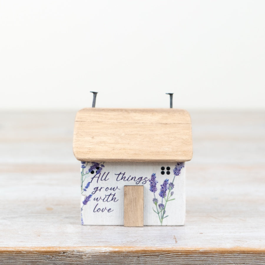 Flower Wooden House 8cm All Things Grow with Love Purple Floral Decor