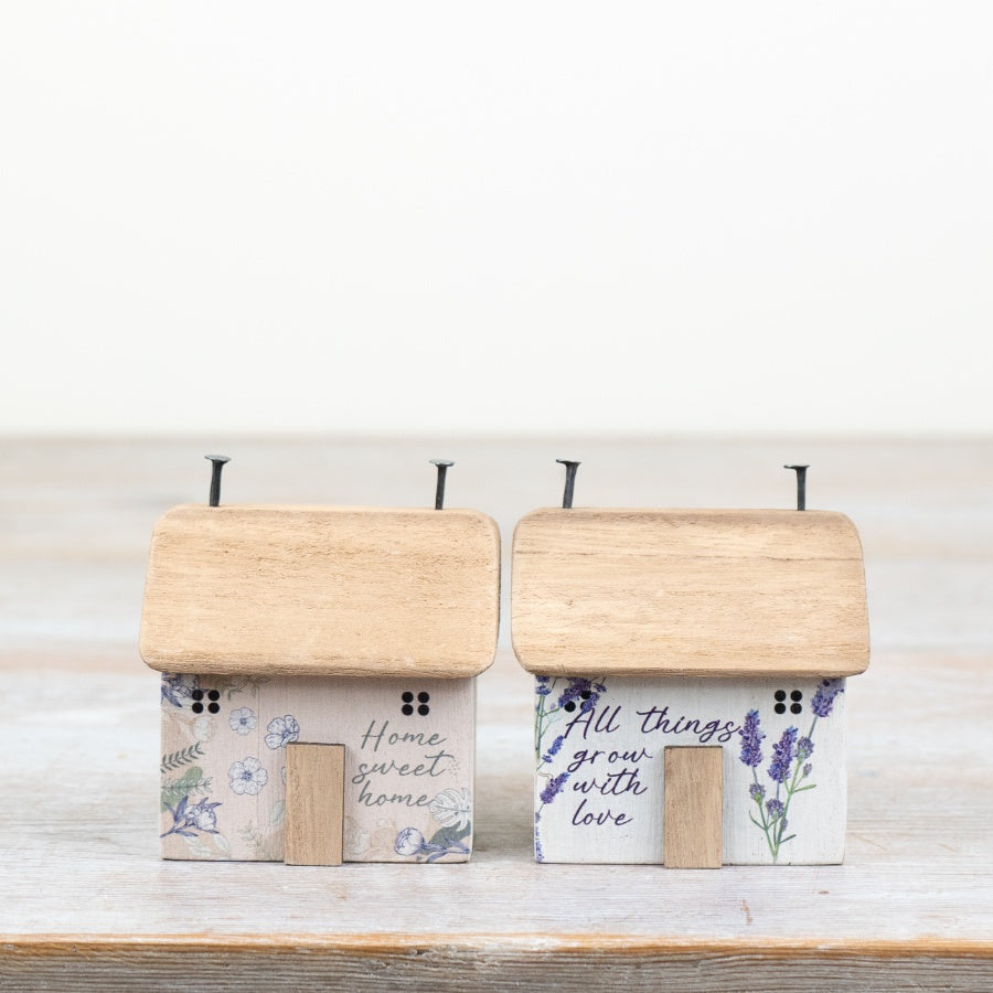 Flower Wooden House Decoration 8cm Home Sweet Home Floral Accent