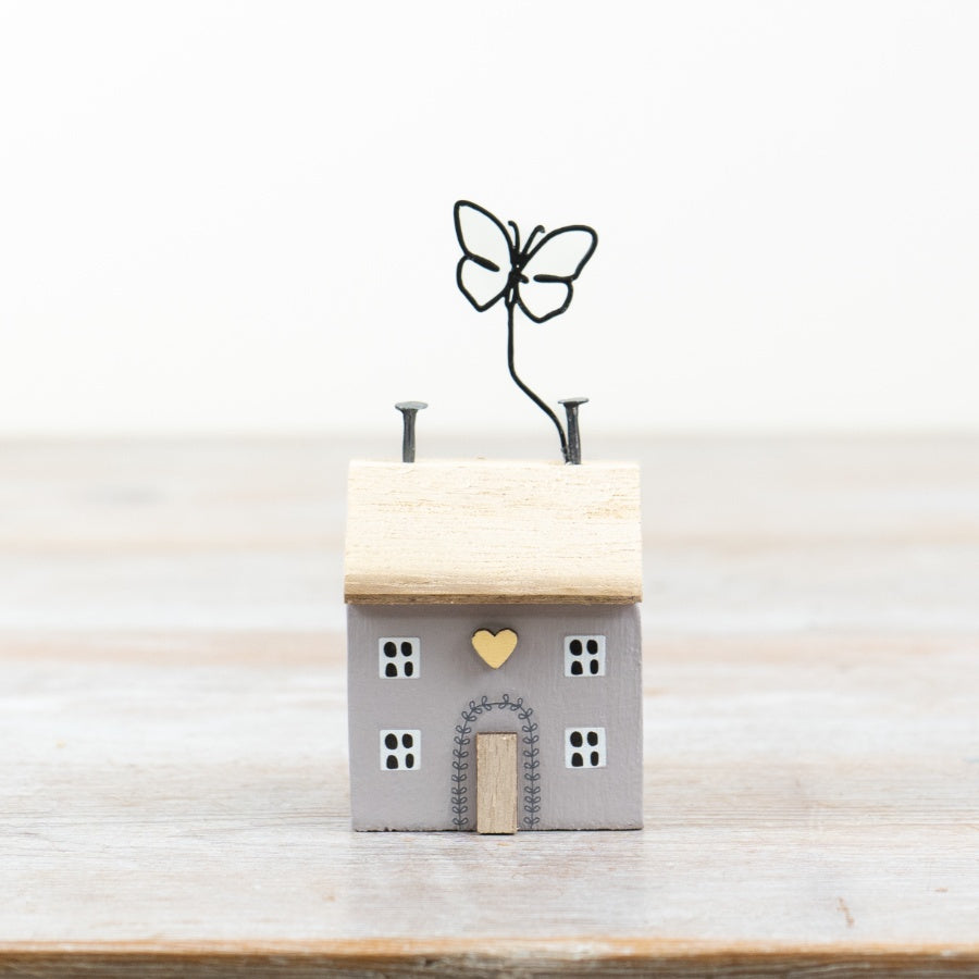 Wooden Butterfly House Decoration 10.5cm Grey Rustic Home Accent