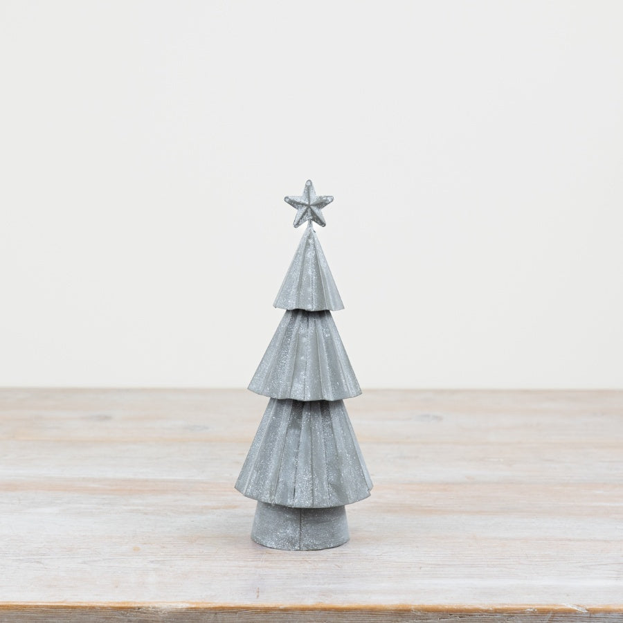 Metal Grey Tree Ornament – 23.5cm Rustic Christmas Decoration, Festive Home Décor Accent