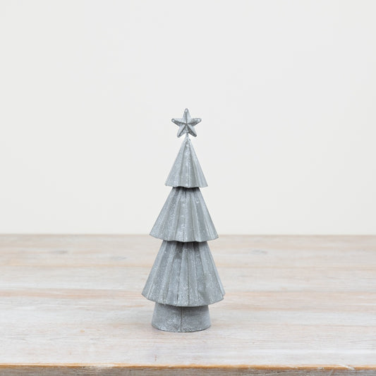 Metal Grey Tree Ornament – 23.5cm Rustic Christmas Decoration, Festive Home Décor Accent