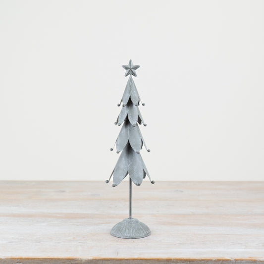 Metal Grey Tree Ornament – 32cm Rustic Christmas Decoration, Festive Home Décor Accent