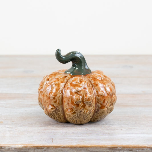 11.8cm Wonky Patterned Pumpkin Decoration – Porcelain Autumn Ornament, Elegant Fall Décor