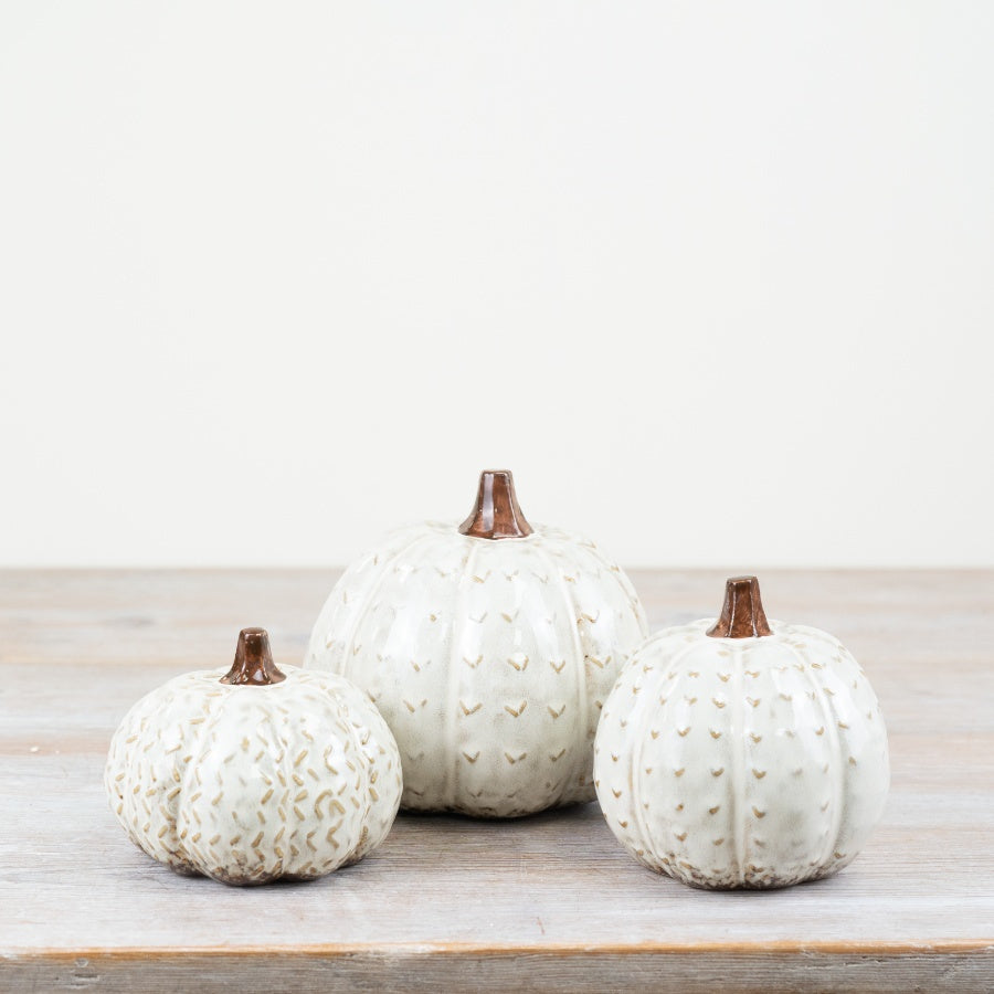 Patterned Pumpkin Decoration 10.8cm – Porcelain Autumn Ornament Elegant Fall Decor Shelf Accent